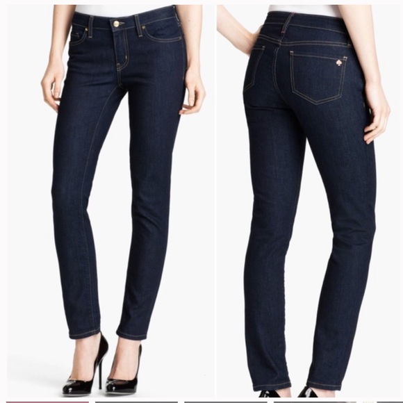 Kate Spade Dark Blue Rinse Denim Perry Street Straight Jeans “Play Hooky” NEW - Picture 1 of 10